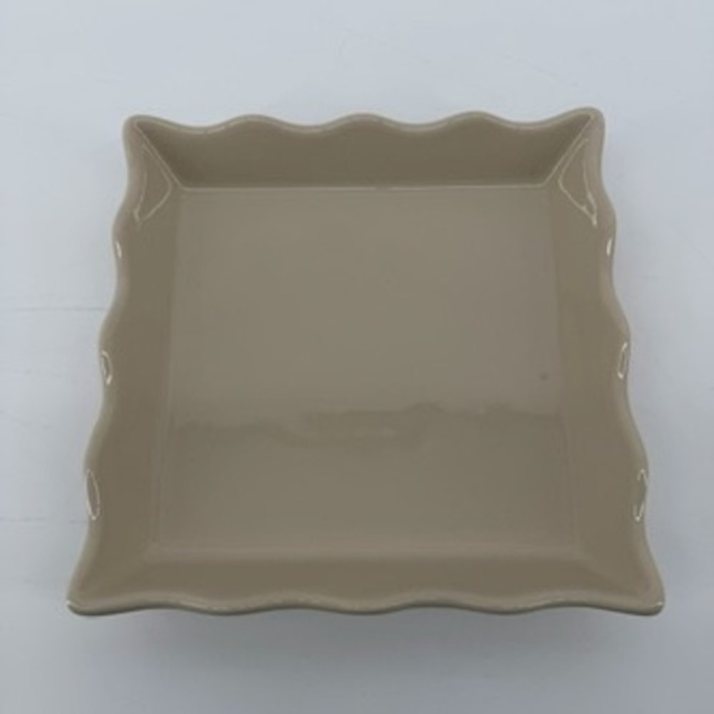 Henn Pottery Tan Square Scalloped Edge Stoneware Dish 6.5‎ Inch Small Tray